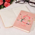 Taccuino A5/A6 in pelle PU personalizzato con personaggio fiore di nascita nome e iniziale kit scolastico regalo di compleanno per amici o famiglia
