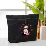 Gepersonaliseerde Cartoon Fashion Girl Lipstick Design grote draagtas met naam en mesh Pocket Travel Essentials Verjaardagscadeau voor vrouwen