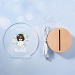 Personalisierte Kranz Cartoon Mädchen LED-Nachtlicht mit hölzernen Basis Name und Datum Erstkommunion Keepsake Taufe Geschenk für Goddaughter Mädchen