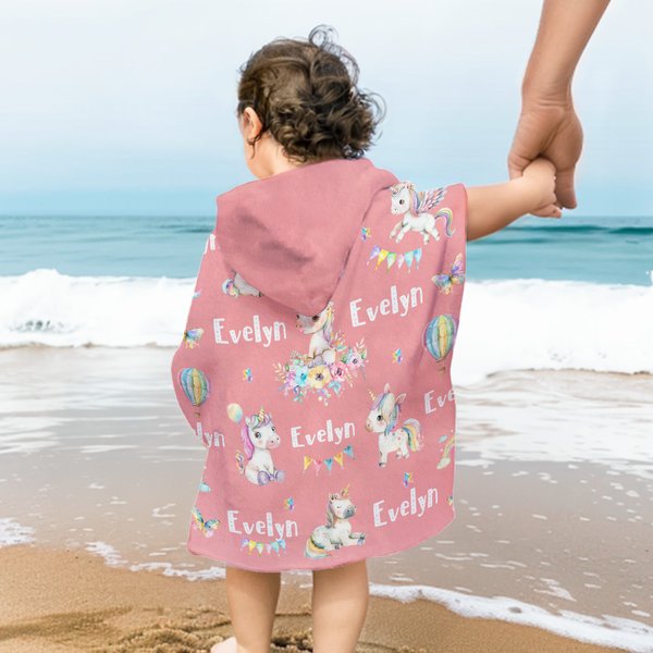 Serviette de plage à capuche personnalisée avec nom Dinosaur Fantasy Unicorn Multicolor Soft Quick Dry Beach Towel with Name Beach Pool Essentials Birthday Gift for Kids