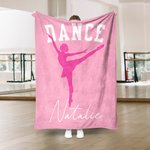 Personalized Multicolor Ballet Dancing Silhouette Soft Throw Blanket with Name and Text Home Decor Birthday Gift for Dancers