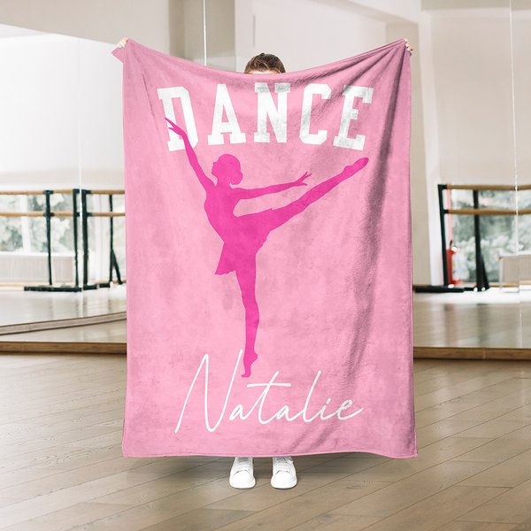 Personalized Multicolor Ballet Dancing Silhouette Soft Throw Blanket with Name and Text Home Decor Birthday Gift for Dancers