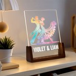 Personalized Multicolor Dancing Silhouette Acrylic LED Night Light with Wooden Base and Name Anniversary Birthday Gift for Dancers