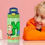 Borraccia con cannuccia personalizzata con nome personaggio cartone animato e designi diversi d'iniziale ritorna alla scuola regalo per ragazzi