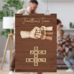 Personalized Fist Bump Crossword Puzzle Poster Frameless Framed Painting with 2-8 Kids Home Decor Birthday Father's Day Gift for Dad Grandfather