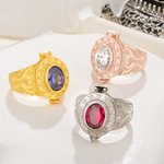 Personalized Vintage Medieval Historical Birthstone Poison Ring with Secret Message Anniversary Birthday Gift for Women