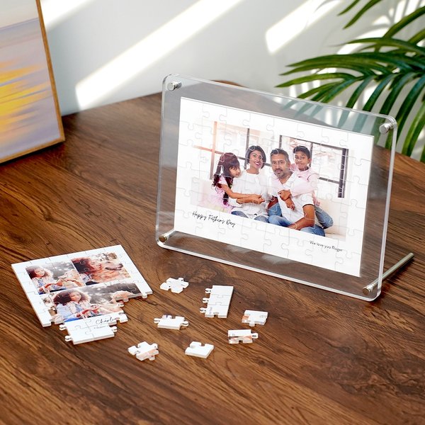 Personalised 1-5 Photos Acrylic Jigsaw Puzzle Plaque with Title Home Decor Birthday Gift for Family Friends