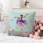 Personalized Birth Flower Butterfly Ballet Girl Soft Throw Pillow Cover with Name Home Decor Anniversary Birthday Gift for Girls Women Dancers