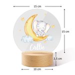 Luce notturna a LED personalizzata con nome motivo dell'elefante lunare con base in legno decorazione regalo per festa dei bambini