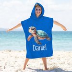 Personalised Multicolour Marine Animals Quick Dry Kid Hooded Beach Towel with Name Travel Essentials Summer Vacation Birthday Gift for Boys Girls