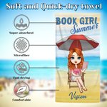Personalised Book Girl Summer Cartoon Character Soft Quick Dry Beach Towel with Name Travel Essential Beach Party Birthday Gift for Women