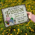 Personalised Retro Garden Cartoon Character Metal Sign with Name Garden Decor Housewarming Birthday Gift for Grandma Mom Gardening Lover