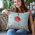 Personalized Birth Flower Butterfly Ballet Girl Soft Throw Pillow Cover with Name Home Decor Anniversary Birthday Gift for Girls Women Dancers