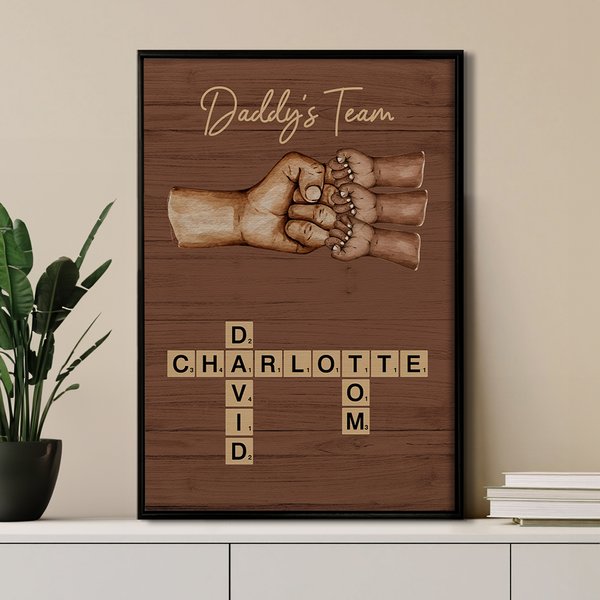 Personalized Fist Bump Crossword Puzzle Poster Frameless Framed Painting with 2-8 Kids Home Decor Birthday Father's Day Gift for Dad Grandfather