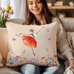 Personalized Birth Flower Butterfly Ballet Girl Soft Throw Pillow Cover with Name Home Decor Anniversary Birthday Gift for Girls Women Dancers