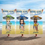 Personalised Book Girl Summer Cartoon Character Soft Quick Dry Beach Towel with Name Travel Essential Beach Party Birthday Gift for Women