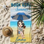Personalised Book Girl Summer Cartoon Character Soft Quick Dry Beach Towel with Name Travel Essential Beach Party Birthday Gift for Women