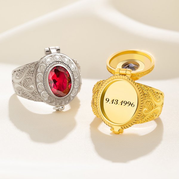 Personalised Vintage Medieval Historical Birthstone Poison Ring with Secret Message Anniversary Birthday Gift for Women