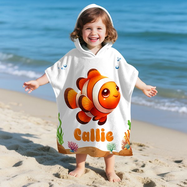 Personalized Multicolour Marine Animals Quick Dry Kid Hooded Beach Towel with Name Travel Essentials Summer Vacation Birthday Gift for Boys Girls
