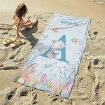 Personalized Underwater World Animal Quick Dry Oversized Beach Towel with Name and Initial Summer Vacation Essential Birthday Gift for Kids