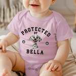 Personalized 100% Cotton Protected By 1-4 3D Cartoon Dogs Baby Bodysuit with Name Daily Wear Baby Shower Birthday Gift for Newborns
