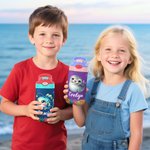 Personligt namn på tecknade havsdjur 12 oz rostfritt stål isolerad vattenflaska för barn med handtag och silikonsugrör Tillbaka till skolan-present för barn