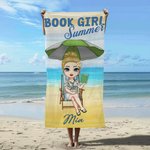 Personalised Book Girl Summer Cartoon Character Soft Quick Dry Beach Towel with Name Travel Essential Beach Party Birthday Gift for Women