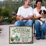 Personalised Retro Garden Cartoon Character Metal Sign with Name Garden Decor Housewarming Birthday Gift for Grandma Mom Gardening Lover