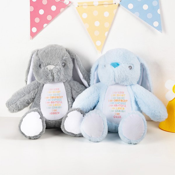 Personnalisé Je suis gentil Affirmation positive peluche lapin avec nom Anniversaire Baptême Cadeau de douche bébé pour les enfants