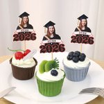 Personalised Faux Glitter Face Photo Graduation Congrats Cupcake Toppers with Name Biscuit Cake Decor Graduation Party Gift for Graduates