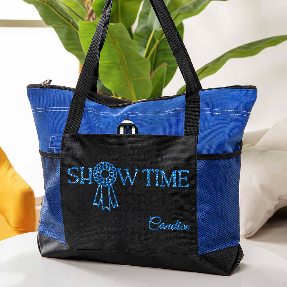 Sac fourre-tout Oxford multicolore personnalisé avec nom et pochette en maille Accessoires de concours hippique Cadeau d'anniversaire pour les amoureux de l'équitation