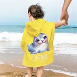 Personalised Multicolour Marine Animals Quick Dry Kid Hooded Beach Towel with Name Travel Essentials Summer Vacation Birthday Gift for Boys Girls