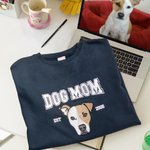 Personalized Embroidered Dog Mom Pet Portrait Photo T-shirt Sweatshirt Hoodie with Year Mother’s Day Birthday Gift for Mom Pet Lover Owners