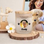 Gepersonaliseerde Kaarsenpot met Honden- of Kattenpootafdruk Foto Naam en Jaartal met LED-kaars Houten Deksel Herdenkingscadeau voor Huisdierverlies