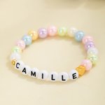 Personalized Bone Heart Elastic Beaded Bracelet with Name Pet Jewelry Birthday Gift for Dog Mom Dog Dad Pet Lover
