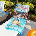 Personalized Cartoon Character Pool Vacation Soft Quick Dry Beach Towel with Name Summer Holiday Party Birthday Gift for Women