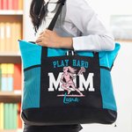 Bolsa de asas Oxford personalizada con silueta de jugador de lacrosse con texto y bolsillo de malla Regalo de cumpleaños para eventos deportivos Día de la Madre para los amantes del lacrosse