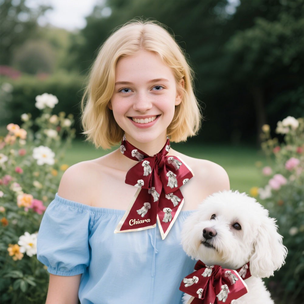 Foulard multicolore personalizzato con la foto degli animali domestici e nome
