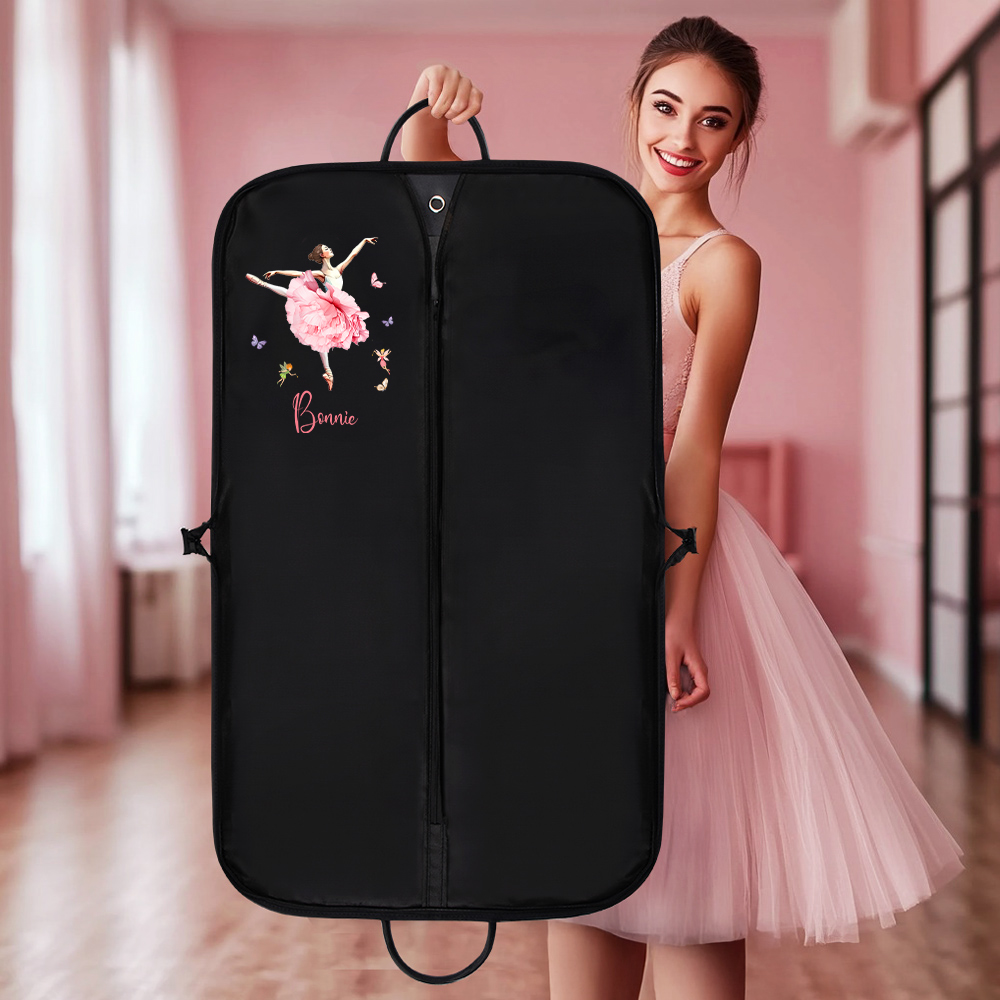 Personnalisé Ballet Girl Birth Flower Waterproof Oxford Zippered Garment Dust Bag with Name and PU Leather Handle Birthday Team Gift for Ballerina
