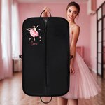 Personalized Ballet Girl Birth Flower Waterproof Oxford Zippered Garment Dust Bag with Name and PU Leather Handle Birthday Team Gift for Ballerina