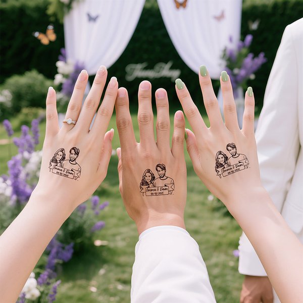 Set di 24 tatuaggi temporanei personalizzati, impermeabili e non tossici, con nome e data Festa di matrimonio, regalo di anniversario per gli sposi.