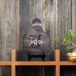 Personalized Hollow Initial Western Cow Tag Wooden Desktop Ornament with Name and Holder Home Farmhouse Decor Birthday Gift for Framers Cow Lovers