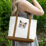 Personalised Embroidered 1-4 Dog Cat Pet Portrait Photos Large Canvas Tote Bag Birthday Gift for Mom Pet Lovers