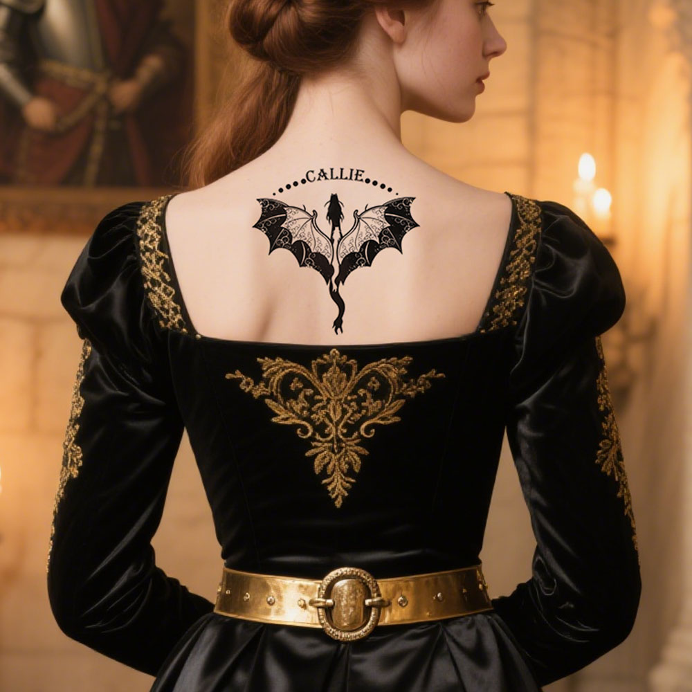 Tatouages temporaires personnalisés imperméables et non toxiques Phase de lune Dragon avec nom ou initiale Lot de 2 Cadeau d'anniversaire pour amoureux de la fantaisie Amoureux du livre