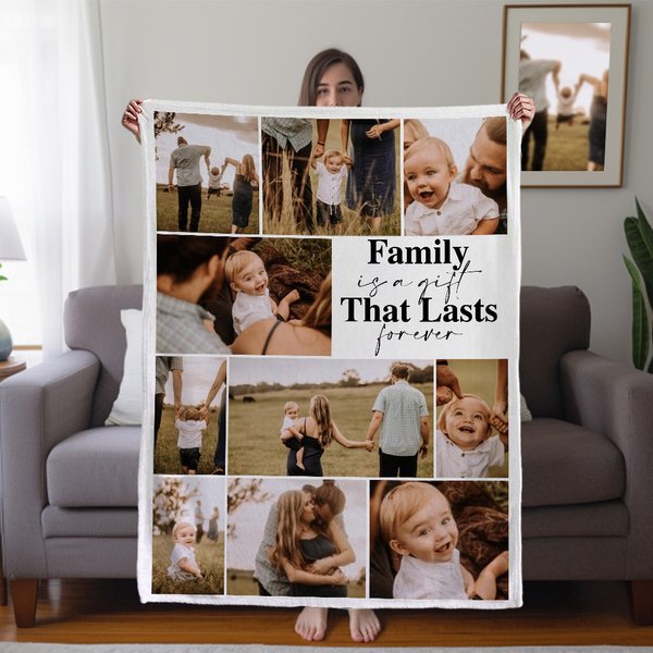 Personalized Family is a Gift That Lasts Forever Picture Collage Soft Throw Blanket Home Decor Birthday Mother's Day Gift for Family Friend