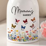 Vase à Fleurs en Céramique Personnalisé avec 1-8 Noms et Fleurs de Naissance à Motif Papillon Anniversaire Cadeau Fête des Mères pour Maman Famille