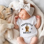 Personalized 100% Cotton Protected By 1-4 3D Cartoon Dogs Baby Bodysuit with Name Daily Wear Baby Shower Birthday Gift for Newborns