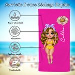 Serviette de Plage en Microfibre Personnalisé avec Personnage Nom Fleur de Naissance Accessoire à Séchage Rapide pour Voyage Cadeau pour Femme