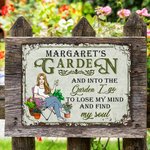Personalised Retro Garden Cartoon Character Metal Sign with Name Garden Decor Housewarming Birthday Gift for Grandma Mom Gardening Lover