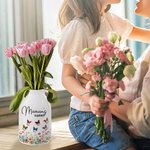 Vase à Fleurs en Céramique Personnalisé avec 1-8 Noms et Fleurs de Naissance à Motif Papillon Anniversaire Cadeau Fête des Mères pour Maman Famille